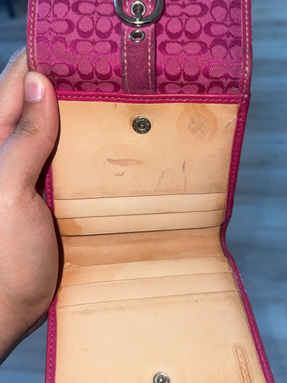 Coach Hot Pink Signature Canvas Mini Shoulder Bag with Buckle and wallet - Picture 6 of 6